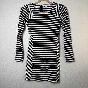 Lucca Couture Striped Dress XS Bodycon Long Sleeve Mini Black‎ White